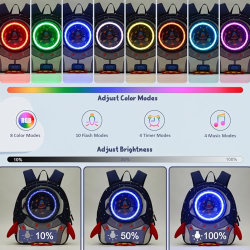 yisibo LED Lights Rocket Toddler Backpack with Harness Leash Kindergarten Nursery Bags Travel for Kids Baby Boys Girls - Image 4
