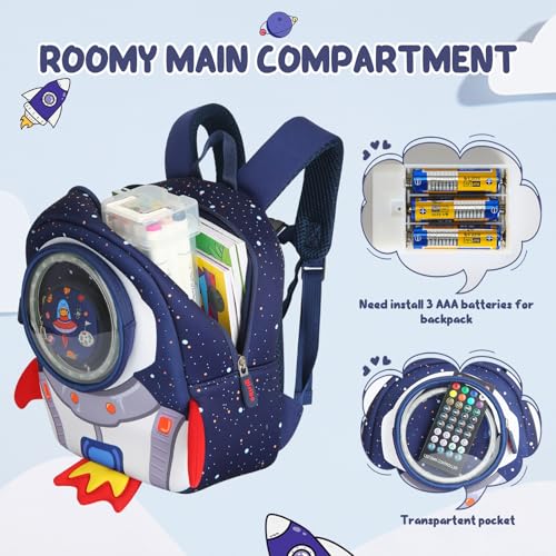 yisibo LED Lights Rocket Toddler Backpack with Harness Leash Kindergarten Nursery Bags Travel for Kids Baby Boys Girls - Image 5