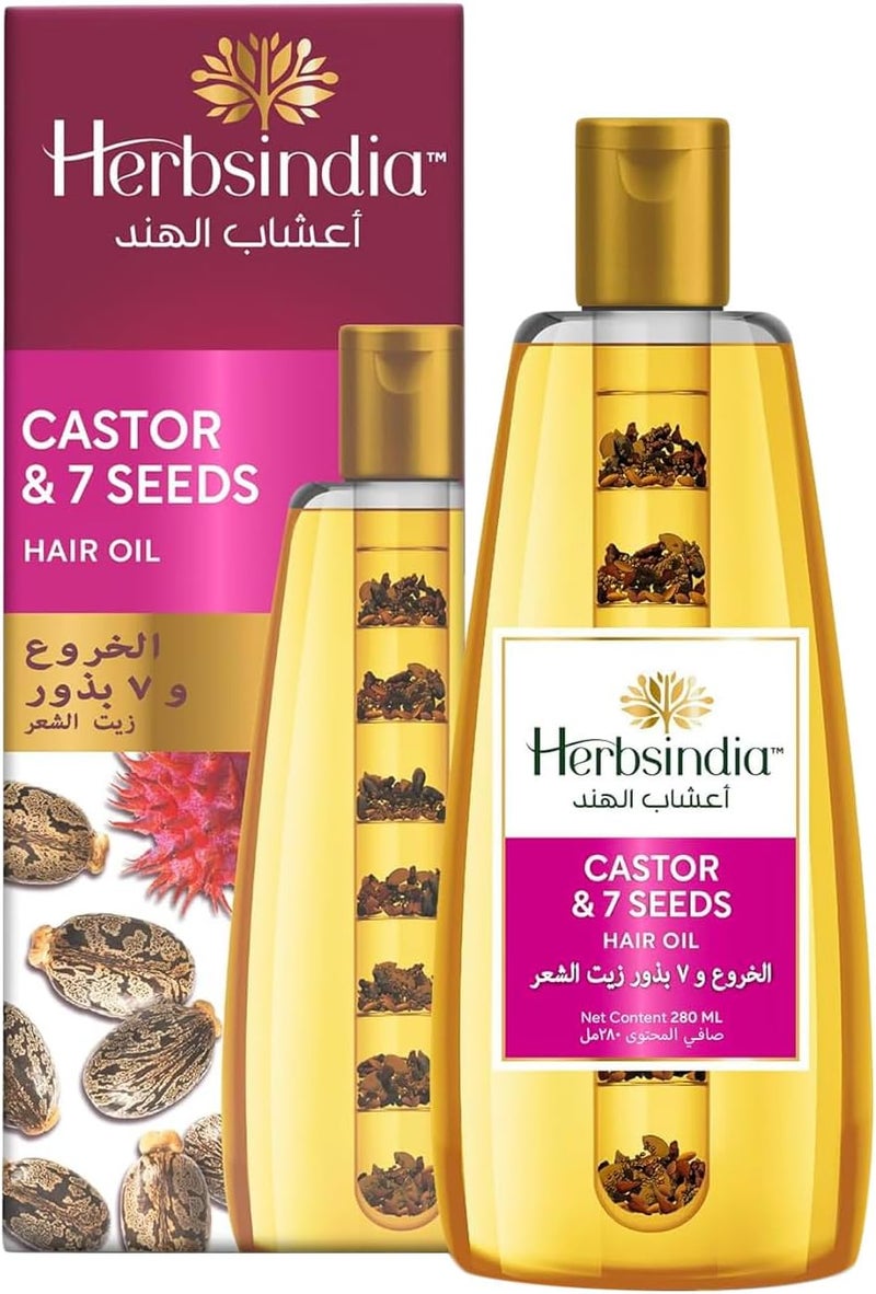 Herbsindia زيت شعر هيربس إنديا من الخروع و 7 بذور عشبية - 280 مل - Image 1