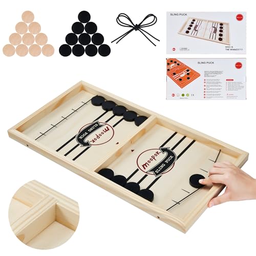 moopok Fast Sling Puck Game Fast Action Super Foosball Table Desktop Battle Slingshot Wooden Air Hockey Board Game Guaranteed Fun for Family Game Night or Friends Party - Image 1