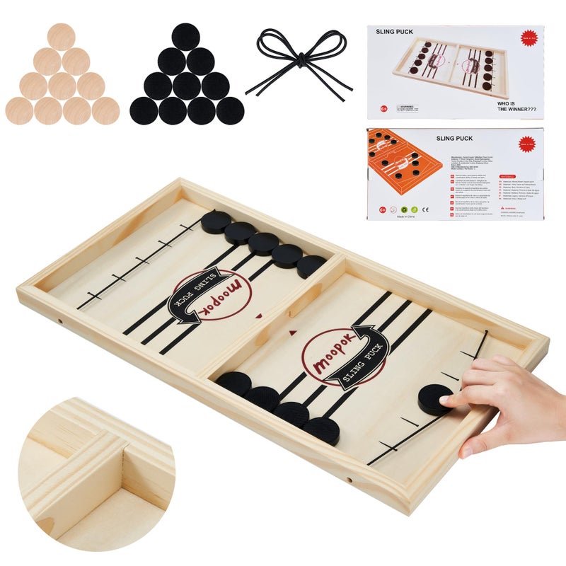 moopok Fast Sling Puck Game Fast Action Super Foosball Table Desktop Battle Slingshot Wooden Air Hockey Board Game Guaranteed Fun for Family Game Night or Friends Party - Image 3