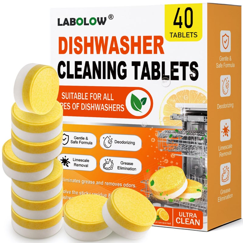 Dishwasher Cleaner and Deodorizer Tablets - 40 Pack,Powerful Deep Cleaning, Natural Formula,Effective Limescale & Odor Removal, Calcium, Scale, Hard Water Stains, Oil,Compatible with All Models - Image 1