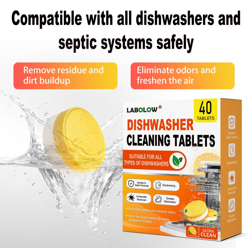 Dishwasher Cleaner and Deodorizer Tablets - 40 Pack,Powerful Deep Cleaning, Natural Formula,Effective Limescale & Odor Removal, Calcium, Scale, Hard Water Stains, Oil,Compatible with All Models - Image 4