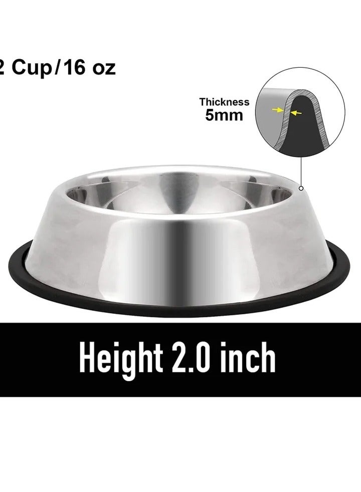 Stainless Steel Dog Bowls, Pet Food and Water Bowl with Non-Slip Rubber Base for Small, Kittens Puppy Rabbit Medium Large Extra Dogs (2 Pack) - Image 2