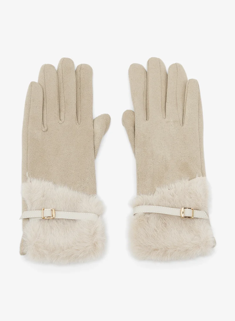 ايلا Plush Winter Gloves with Faux Fur Cuff