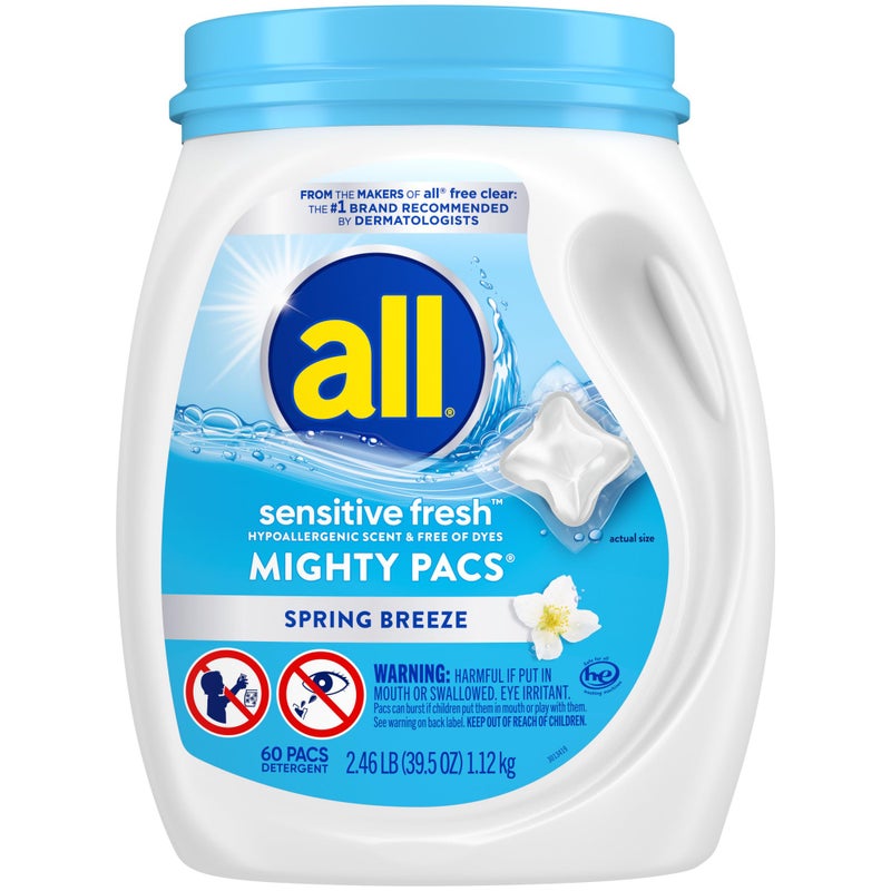 all Unit Dose Laundry Detergent, Mighty Pacs, Sensitive Fresh, 60 Count - Image 1