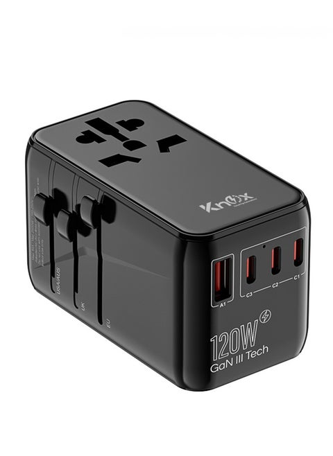 120W Travel Power Adapter Gen III technology, International Adapter with 1 USB-A & 3 USB-C PD Fast Charging, Universal Travel Adaptor for Smart Phone, Laptops, Worldwide Plug