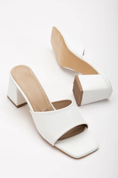 Dilimler Ayakkabı Slices Shoes Straw and Flat Tekbant White Women's Heeled Slippers
