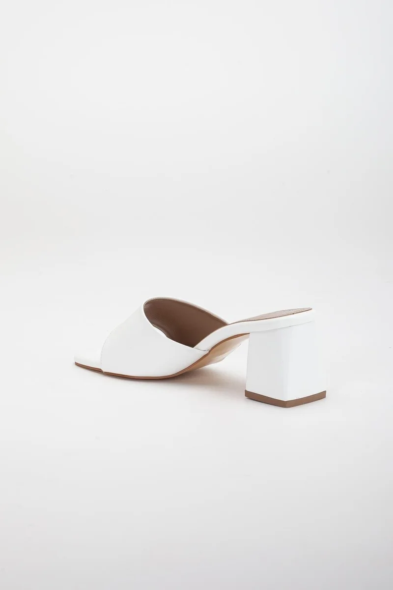 Dilimler Ayakkabı Slices Shoes Straw and Flat Tekbant White Women's Heeled Slippers