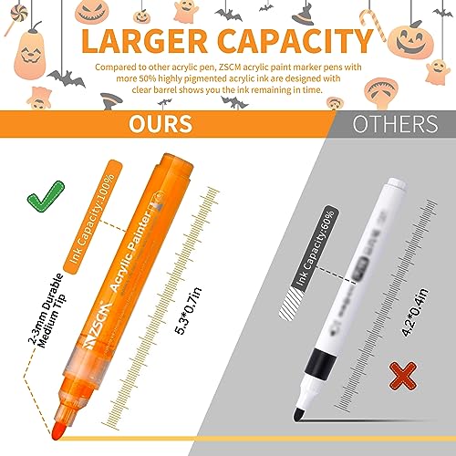 ZSCM QUALITY DECIDES THE FUTURE Paint Pens Acrylic Markers, ZSCM 12 Colors Paint Markers for Halloween Pumpkin Painting, Metallic Art Marker, for Adults Card Making, Rocks Painting, Wood Slices, Pumpkin Decoration - Image 2