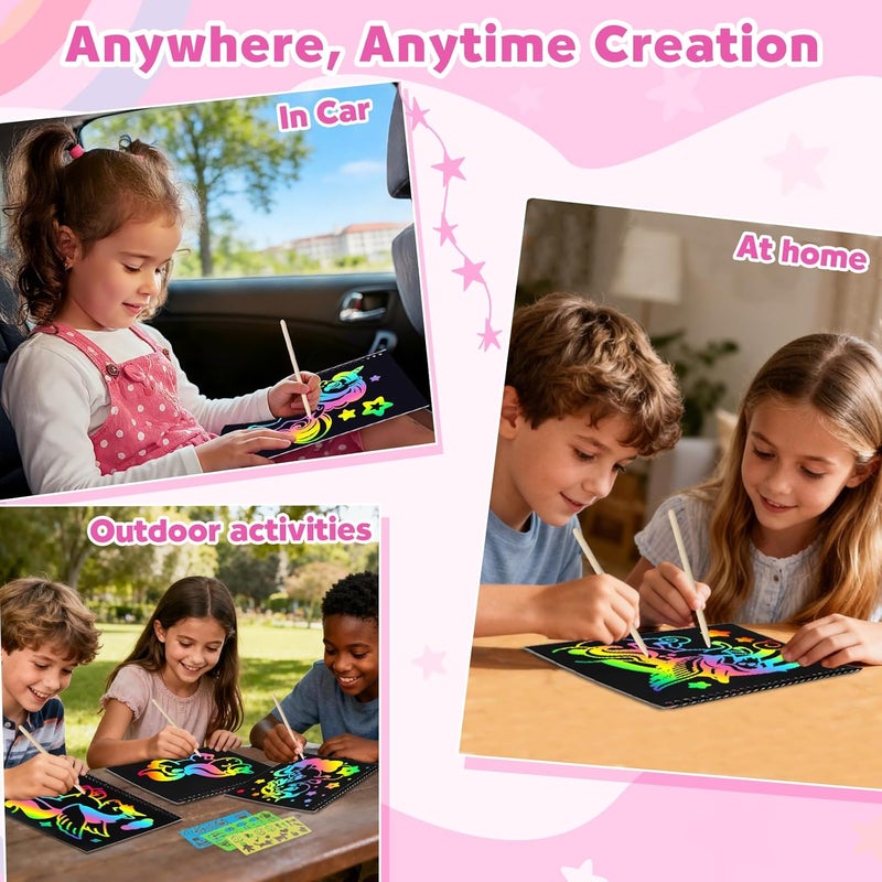 ZMLM Scratch Paper Art-Crafts Gift: 2 Pack Supplies Toys for 3 4 5 6 7 8 9 10 Years Old Girls and Boys Kids Gifts Birthday Party Games Unicorns - Image 4