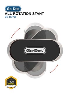 GO-DES Magnetic Car Phone Holder Go-Des Premium Quality  360 Degree Rotating Car Bracket GD-HD 708 For All Mobile Devices Black Gray  - Image 3