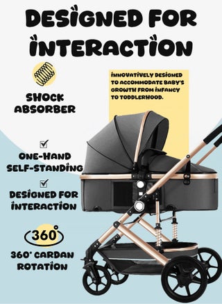 Reversible Trip Baby Stroller | Excellent Shocker | Forward & Parent Facing | Wide Cannopy & Seat | 5-Point Safety Harness | Reversible Handle | Adjustable Backrest | Extra Storage Space | Big Basket | Large Size Breathable Travel Stroller | One Hand Easy Foldable Stroller for Airplane Travel | 6-36Months | Grey - view 2