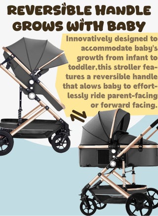 Reversible Trip Baby Stroller | Excellent Shocker | Forward & Parent Facing | Wide Cannopy & Seat | 5-Point Safety Harness | Reversible Handle | Adjustable Backrest | Extra Storage Space | Big Basket | Large Size Breathable Travel Stroller | One Hand Easy Foldable Stroller for Airplane Travel | 6-36Months | Grey - view 4