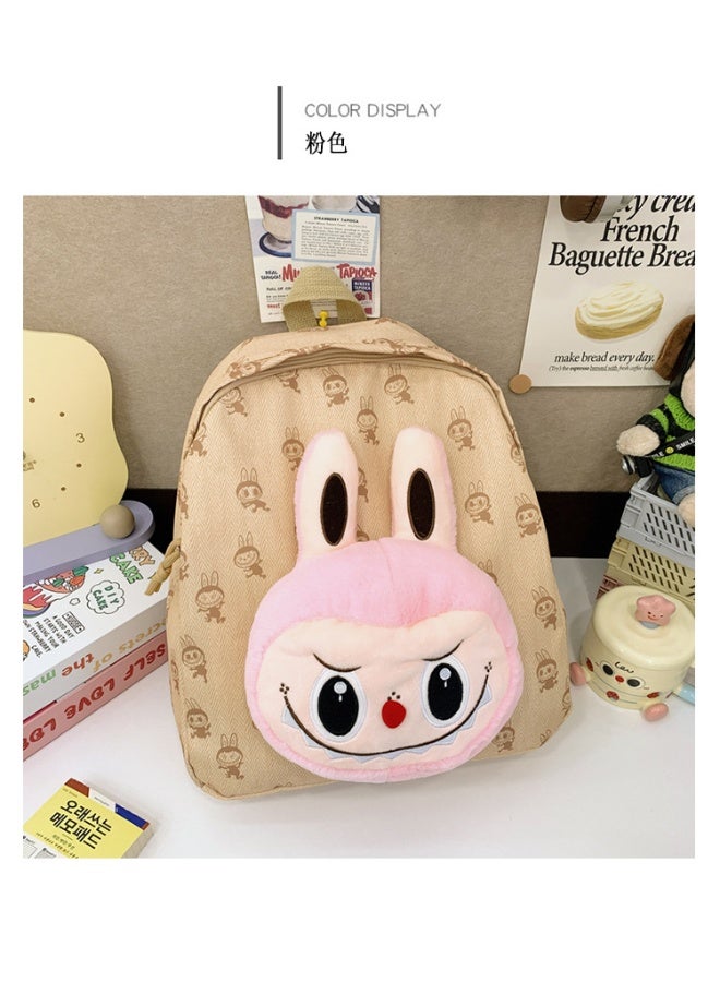 لابوبو حقيبة ظهر جديدة من Labu مصنوعة من القطيفة بعيون كبيرة ورسوم كرتونية لطيفة وصغيرة الحجم للسفر والترفيه وحقيبة ظهر عالية القيمة 36*32*12 سم - Image 3