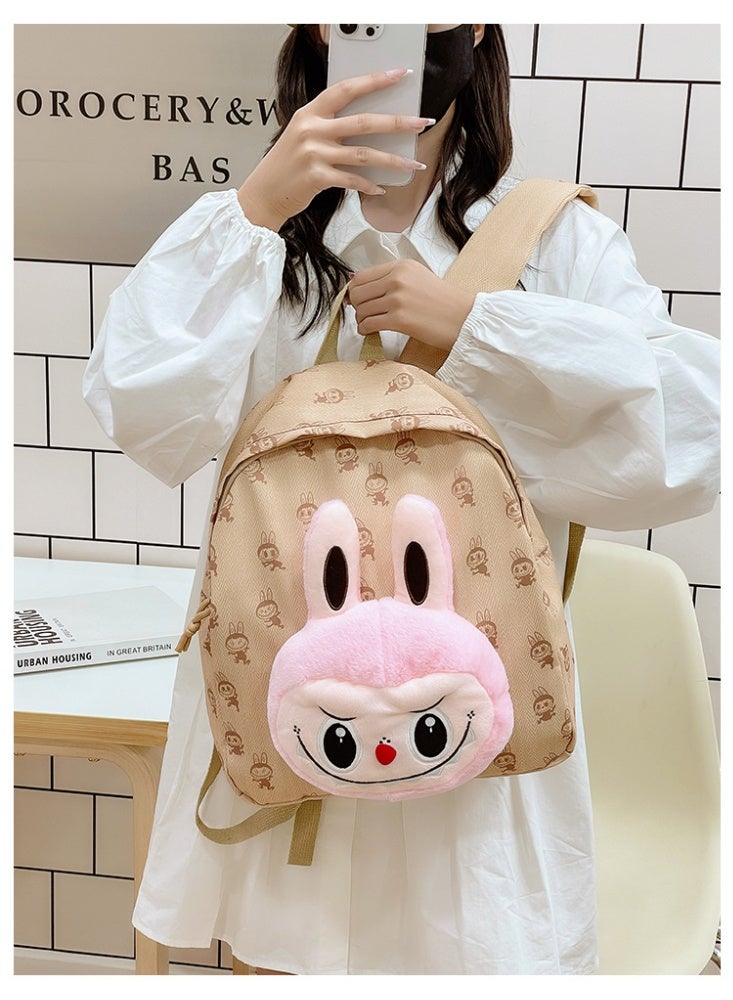 لابوبو حقيبة ظهر جديدة من Labu مصنوعة من القطيفة بعيون كبيرة ورسوم كرتونية لطيفة وصغيرة الحجم للسفر والترفيه وحقيبة ظهر عالية القيمة 36*32*12 سم - Image 5