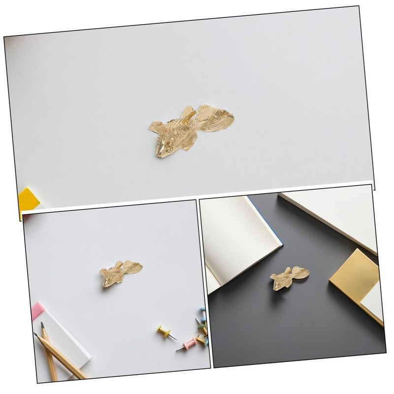 سحاب درج سمكة ذهبية من النحاس الأصفر، قطعتان صغيرتان، مقاس 50 × 36 × 25 ملم، مقبض خزانة معدني مصقول لأثاث الخزائن والأدراج - Image 4