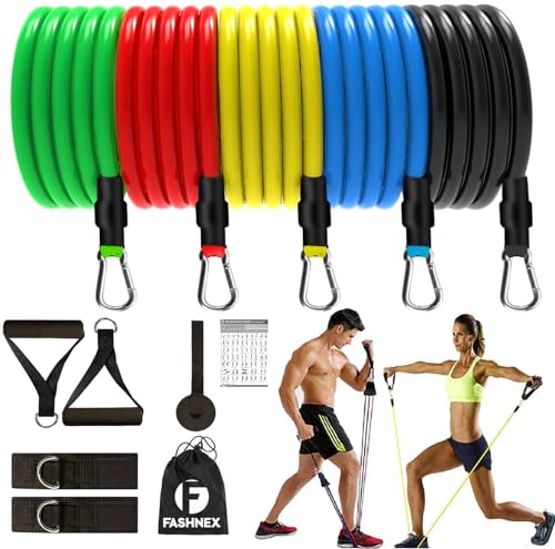 Fashnex Resistance Bands Set for Exercise, Stretching and Workout Toning Tube Kit with Foam Handles, Door Anchor, Ankle Strap and Carry Bag for Men, Women (100LB) - Image 1