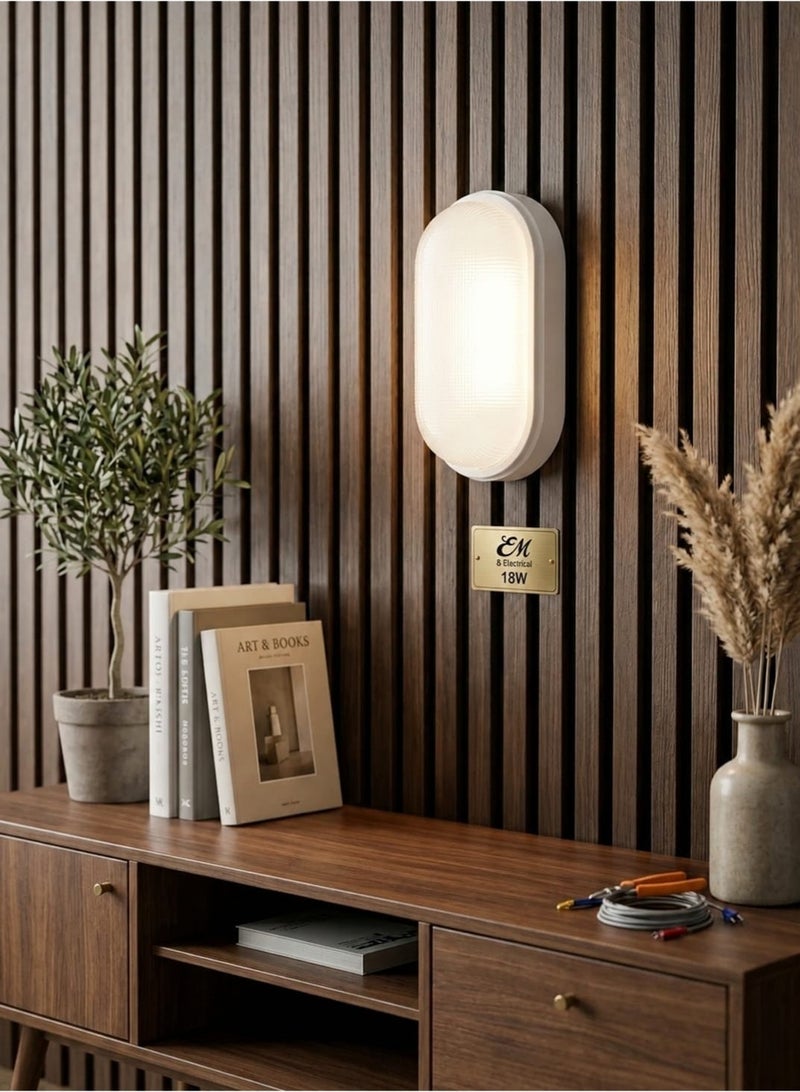 مصباح LED بيضاوي اسود 18 واط ، ابيض دافئ، مثالي للاستخدام الداخلي والخارجي والحمام والممر والمرافق والحديقة - Image 1