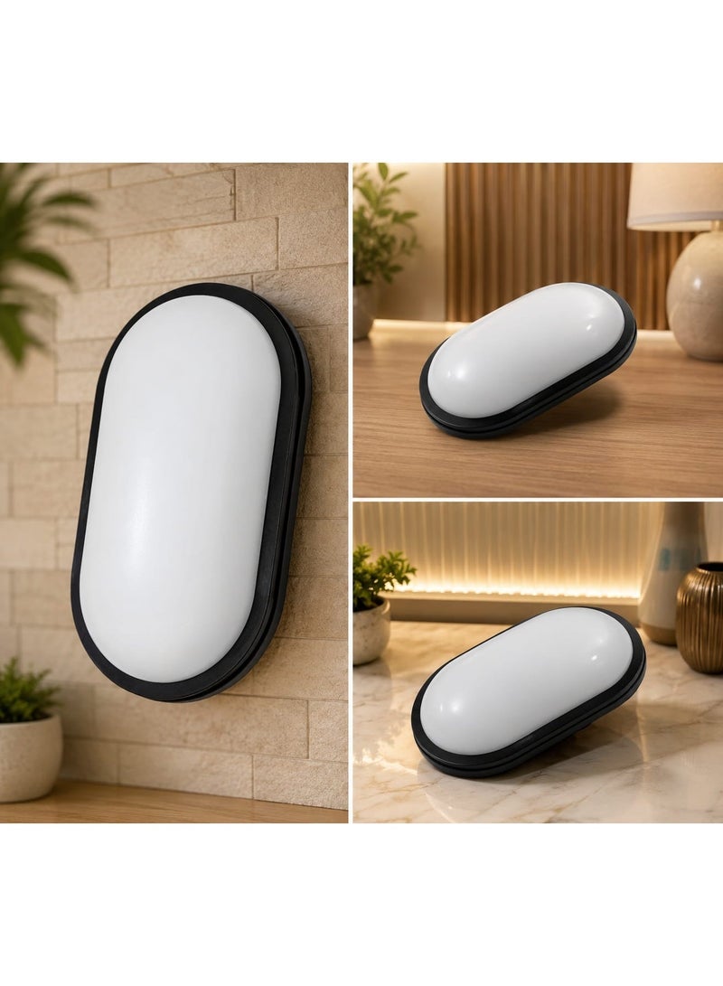 مصباح LED بيضاوي اسود 18 واط ، ابيض دافئ، مثالي للاستخدام الداخلي والخارجي والحمام والممر والمرافق والحديقة - Image 4