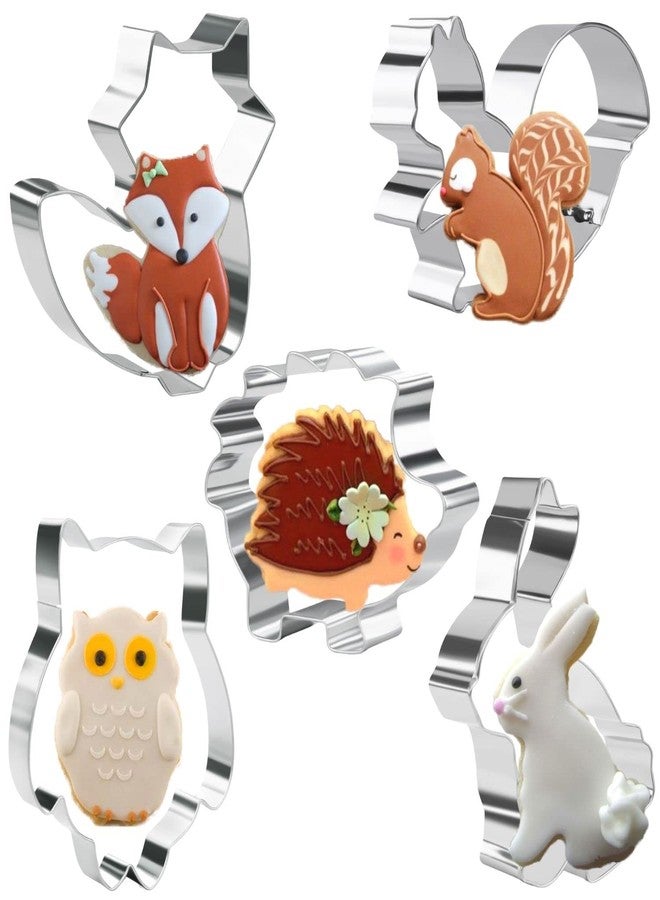 KAISHANE 5 Pieces Animals Cookie Cutters Shapes for Baking Fox,Owl,Rabbit,Squirrel and Hedgehog Shape Woodland Cookie Cutter Set for Baking - Image 1