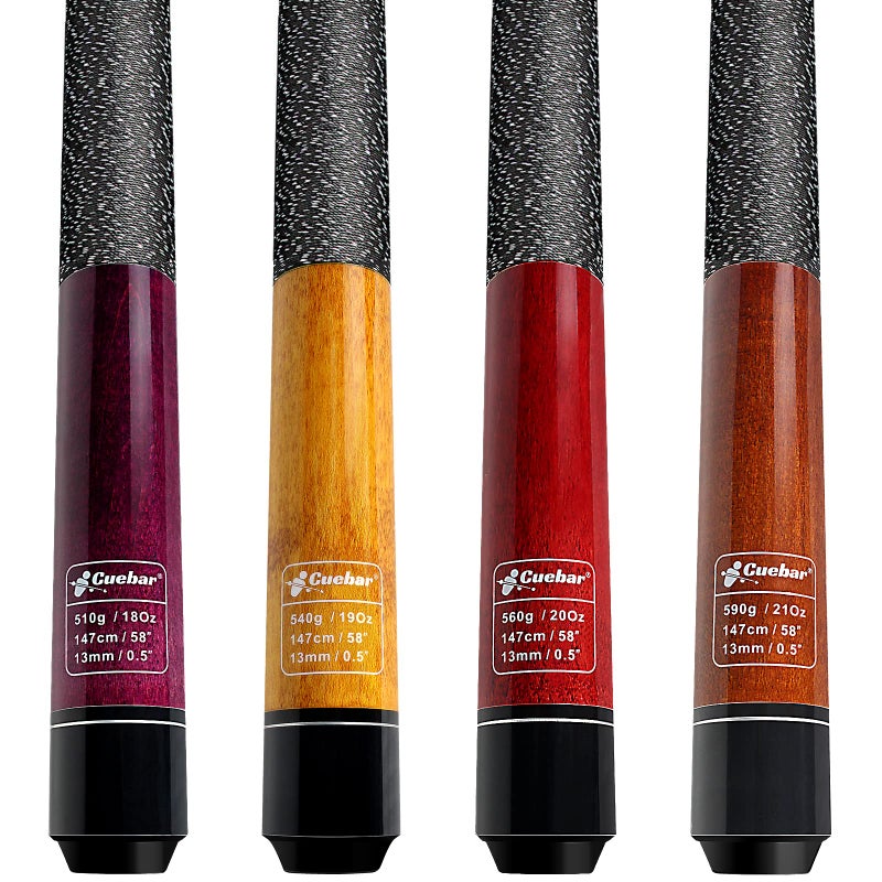 CUEBAR Pool Cues Set of 4 58 2Piece Pool Sticks for Adults 4 Billiard Cue Sticks 18 19 20 21 Oz for House Bar 13mm Tip Imitation Linen Grip Purple Red Orange Brown