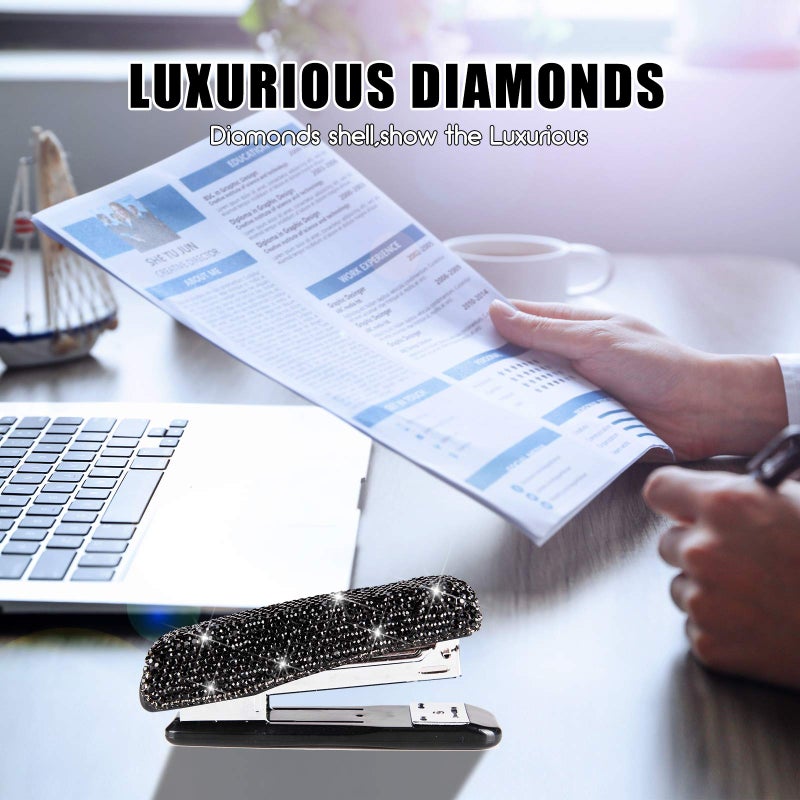 KEYPOWER Diamond Crystal Handmade Bling Dazzling Stapler for Office, School, or Home (Black) - Image 2