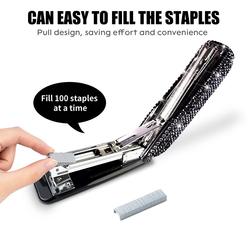 KEYPOWER Diamond Crystal Handmade Bling Dazzling Stapler for Office, School, or Home (Black) - Image 3