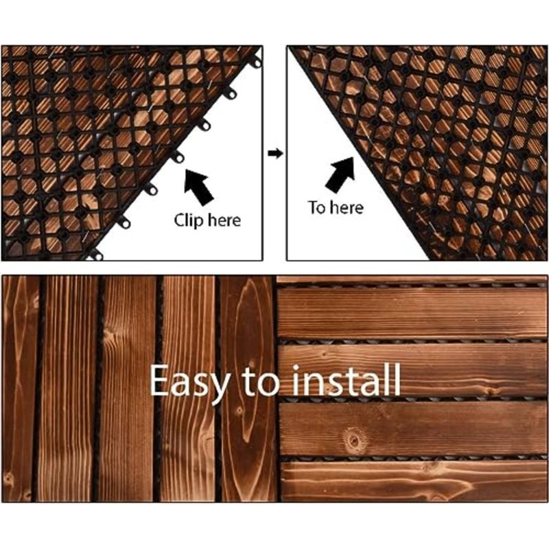 Yatai Decor Pack of 10 Wooden Decking Tiles - Hardwood Wood Flooring Deck - Patio Flooring Decking Outdoor - Floor Tiles Interlocking Wood - Balcony Flooring Tiles Roof Terrace - 31cmÃ—31cmÃ—3cm - Image 5