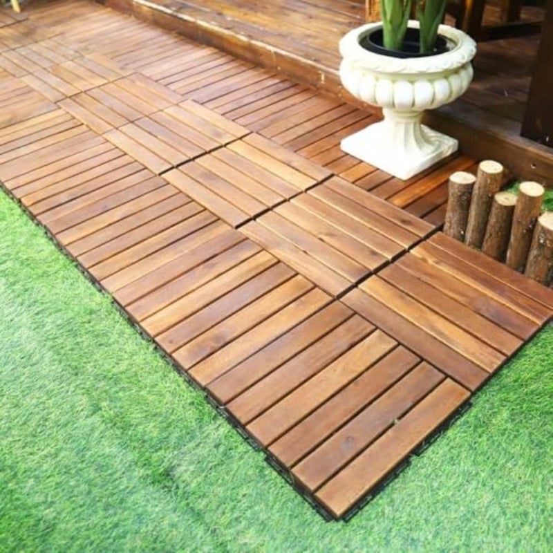 Yatai Decor Pack of 10 Wooden Decking Tiles - Hardwood Wood Flooring Deck - Patio Flooring Decking Outdoor - Floor Tiles Interlocking Wood - Balcony Flooring Tiles Roof Terrace - 31cmÃ—31cmÃ—3cm - Image 2