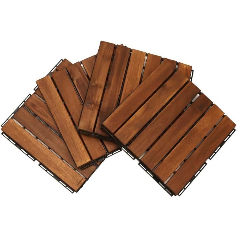 Yatai Decor Pack of 10 Wooden Decking Tiles - Hardwood Wood Flooring Deck - Patio Flooring Decking Outdoor - Floor Tiles Interlocking Wood - Balcony Flooring Tiles Roof Terrace - 31cmÃ—31cmÃ—3cm - Image 4
