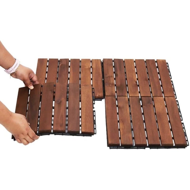 Yatai Decor Pack of 10 Wooden Decking Tiles - Hardwood Wood Flooring Deck - Patio Flooring Decking Outdoor - Floor Tiles Interlocking Wood - Balcony Flooring Tiles Roof Terrace - 31cmÃ—31cmÃ—3cm - Image 1
