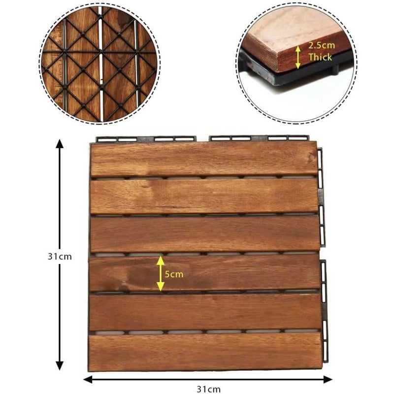 Yatai Decor Pack of 10 Wooden Decking Tiles - Hardwood Wood Flooring Deck - Patio Flooring Decking Outdoor - Floor Tiles Interlocking Wood - Balcony Flooring Tiles Roof Terrace - 31cmÃ—31cmÃ—3cm - Image 3