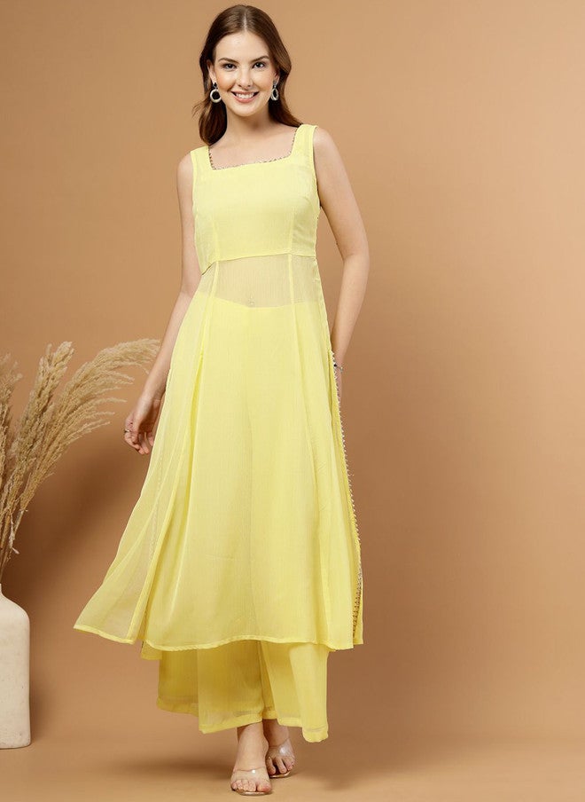 RAASSIO كُرتا صفراء على شكل A مع بنطلونات للنساء - Image 1