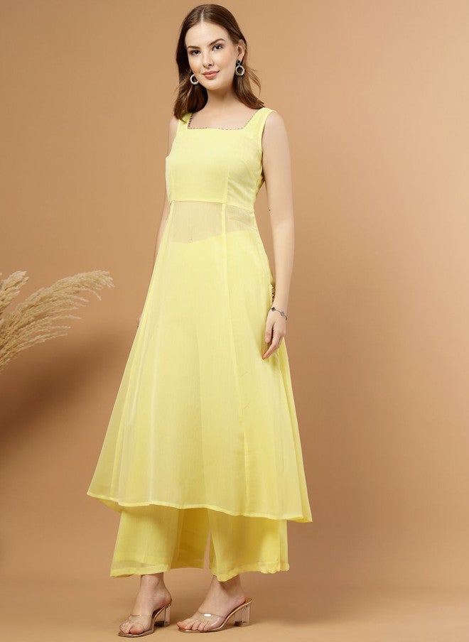 RAASSIO كُرتا صفراء على شكل A مع بنطلونات للنساء - Image 4