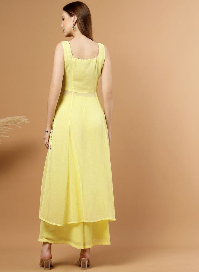 RAASSIO كُرتا صفراء على شكل A مع بنطلونات للنساء - Image 5