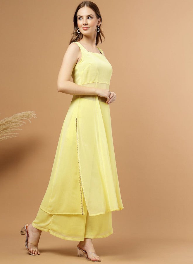 RAASSIO كُرتا صفراء على شكل A مع بنطلونات للنساء - Image 3