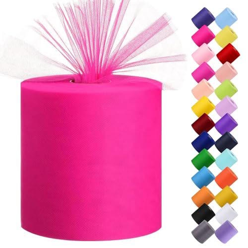 Tulle Fabric Roll 6 by 200 Yards 600FT Tulle Organza Fabric Spool for DIY Tutu Skirt Baby Shower Decor Wedding Backdrop Crafts Birthday Party Supplies Dark Pink