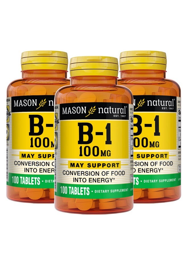 Mason Natural Vitamin B1 (Thiamin) 100 mg, Healthy Conversion of Food into Energy, Supports Nerve and Immune Health, 100 Tablets (Pack of 3) - Image 1