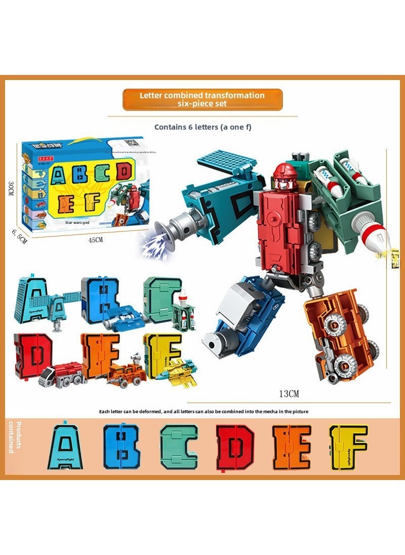 Generic - Large Digital Fit Deformation Toys Childrens Alphabet Assembled Robot Dinosaur King Kong Mecha Model Gift Box 8195-1D Letter Fit Deformation [A-F] E-commerce Edition - Image 1