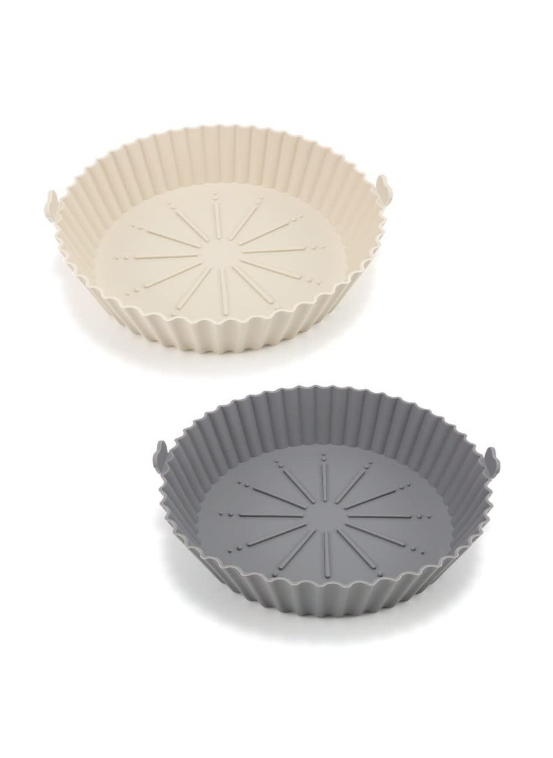 Trifecta Trifecta Air Fryer Silicone Liners 2 PCs 75 Inch Reusable Air Fryer Basket Heat Resistant Air Fryer Inserts Silicone Pot Round Tray Parchment Liner for Replacement Beige Grey  - Image 1