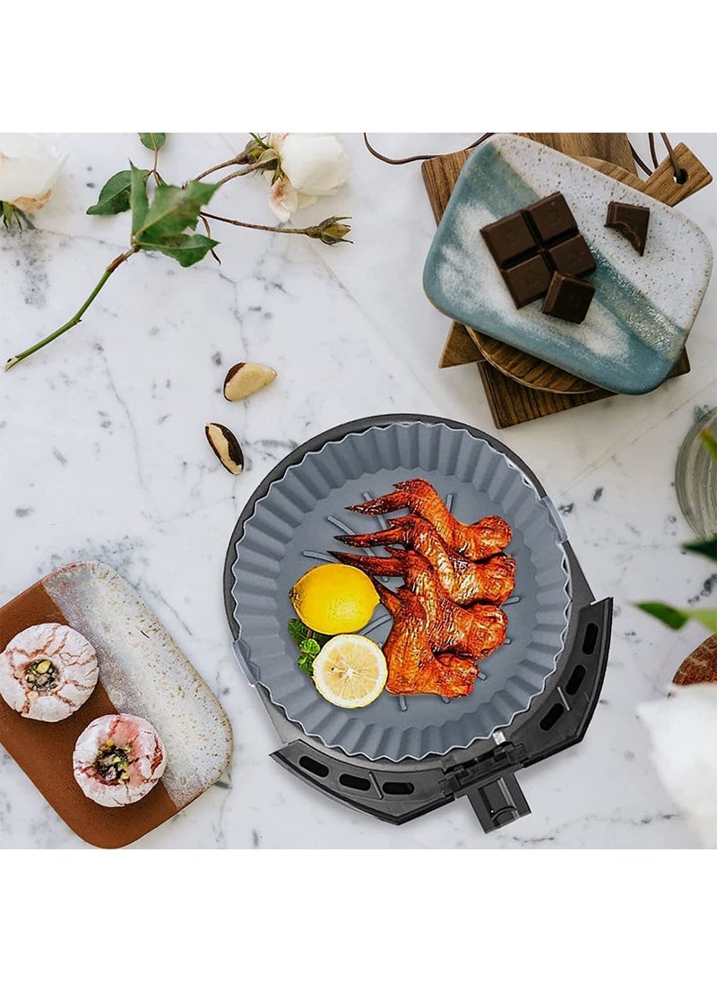 Trifecta Trifecta Air Fryer Silicone Liners 2 PCs 75 Inch Reusable Air Fryer Basket Heat Resistant Air Fryer Inserts Silicone Pot Round Tray Parchment Liner for Replacement Beige Grey  - Image 3