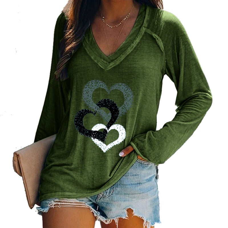2020 Cross Border EaBY Wish Solid Color Long Sleeve V-Neck Stitching Casual Large Size T-Shirt Top Women's Clothing Pink L - Image 4