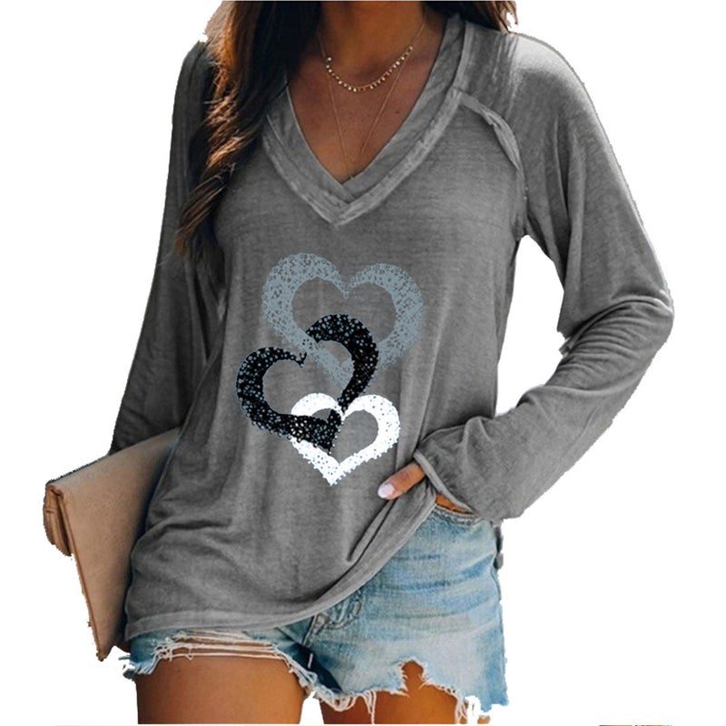 2020 Cross Border EaBY Wish Solid Color Long Sleeve V-Neck Stitching Casual Large Size T-Shirt Top Women's Clothing Pink L - Image 5