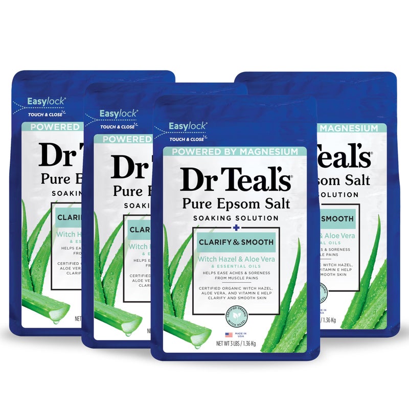 Dr Teal's Dr Teal's Epsom Magnesium Salt Soak, Clarify & Smooth with Witch Hazel & Aloe Vera, 3 lbs (Pack of 4) 