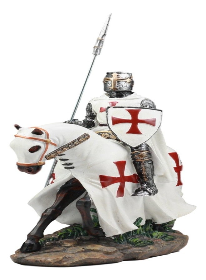 Ebros Gift Ebros Crusader English Knight On Cavalry Horse Statue 8" Tall Phalanx Spear Horse Combat Warrior Sculpture - Image 1