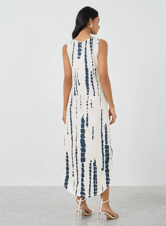 Take Two Take Two Printed V-Neck Sleeveless Shift Midi Dress