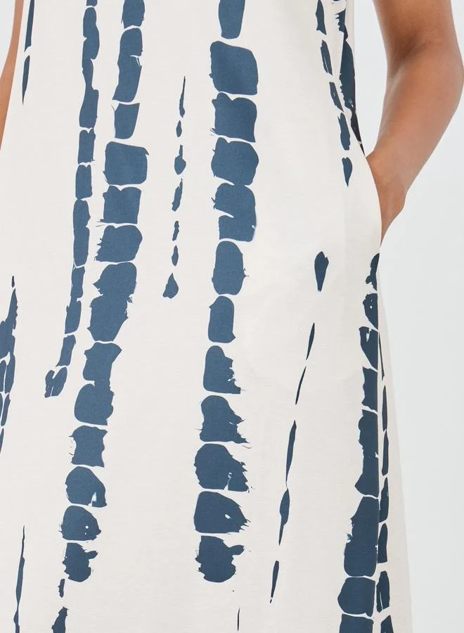 Take Two Take Two Printed V-Neck Sleeveless Shift Midi Dress