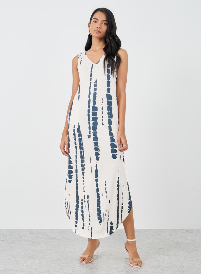 تايك تو فستان ميدي بدون أكمام بياقة على شكل حرف  وطبعة - Image 2