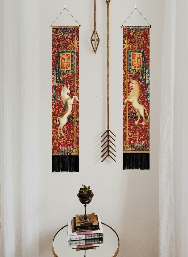 PLIGREAT 2 Pack Horse Lion Tapestry Vertical Vintage Art Wall Hanging with Tassels Aesthetic Wall Tapestry for Bedroom Living Room Long Narrow Home Art Decor Gift - Image 2